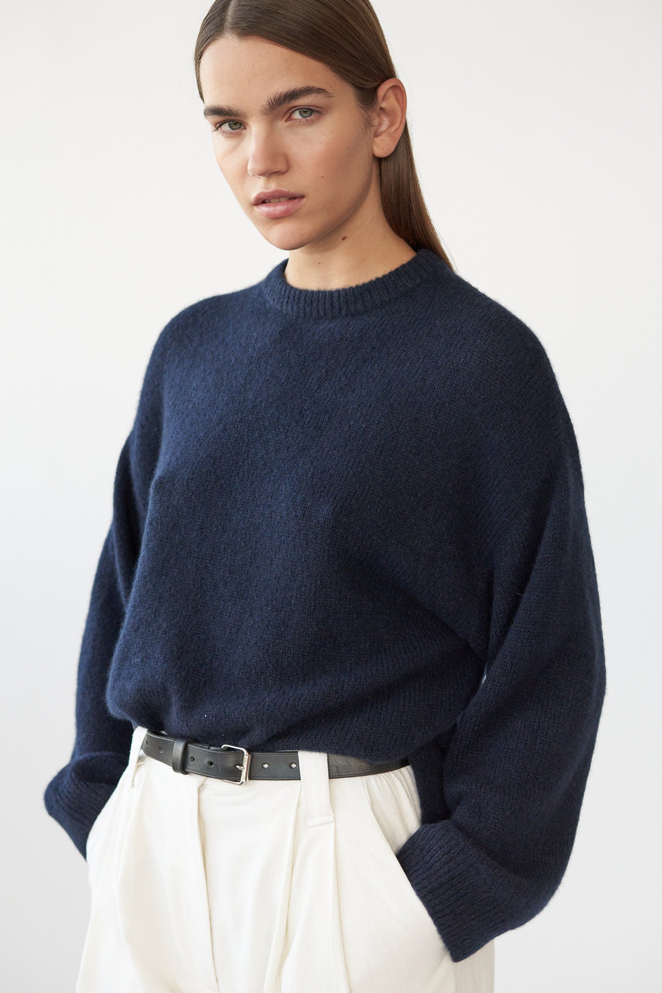 BEZ CREW KNIT - NAVY - SILK/CASHMERE