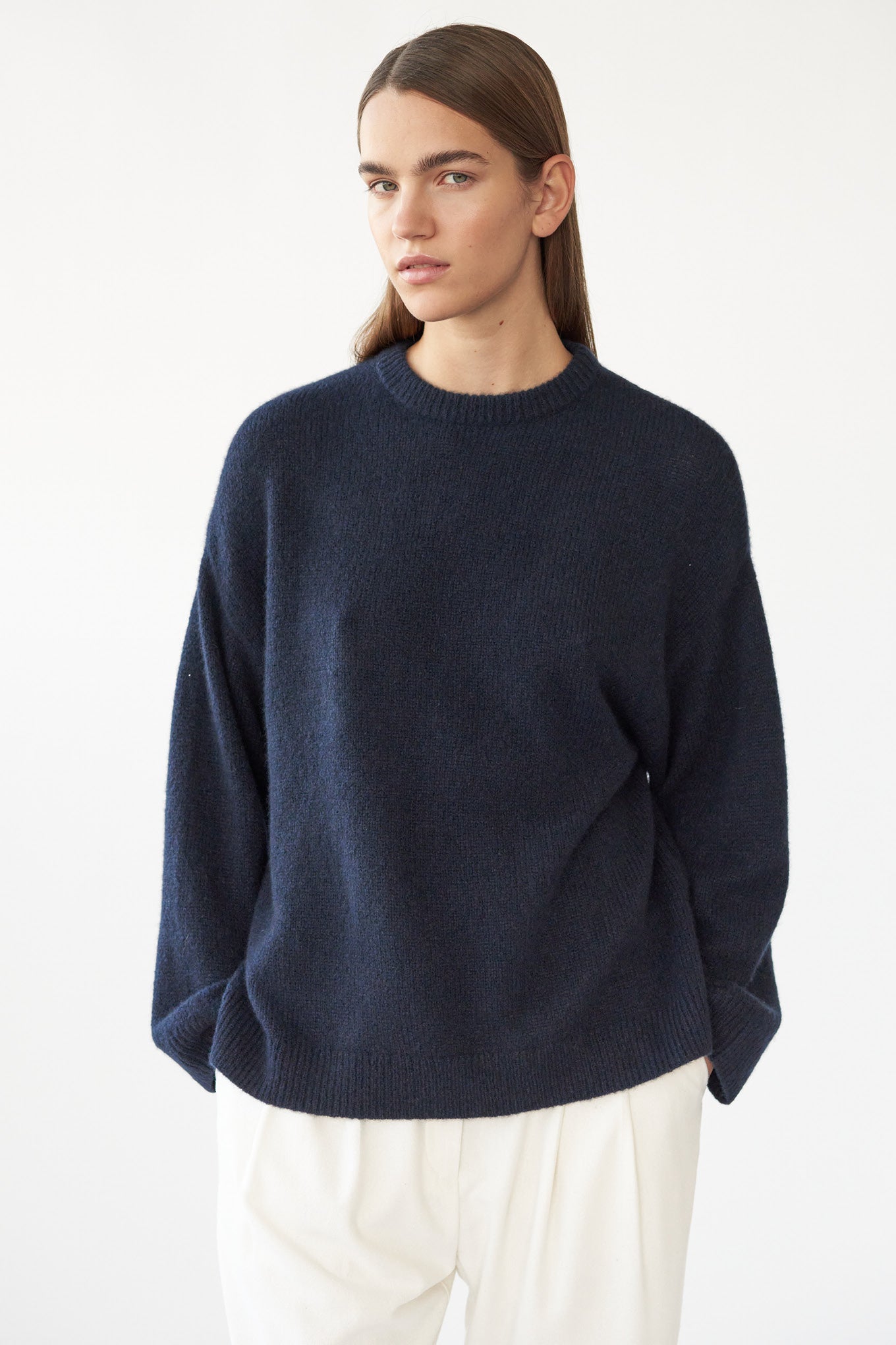 BEZ CREW KNIT - NAVY - SILK/CASHMERE