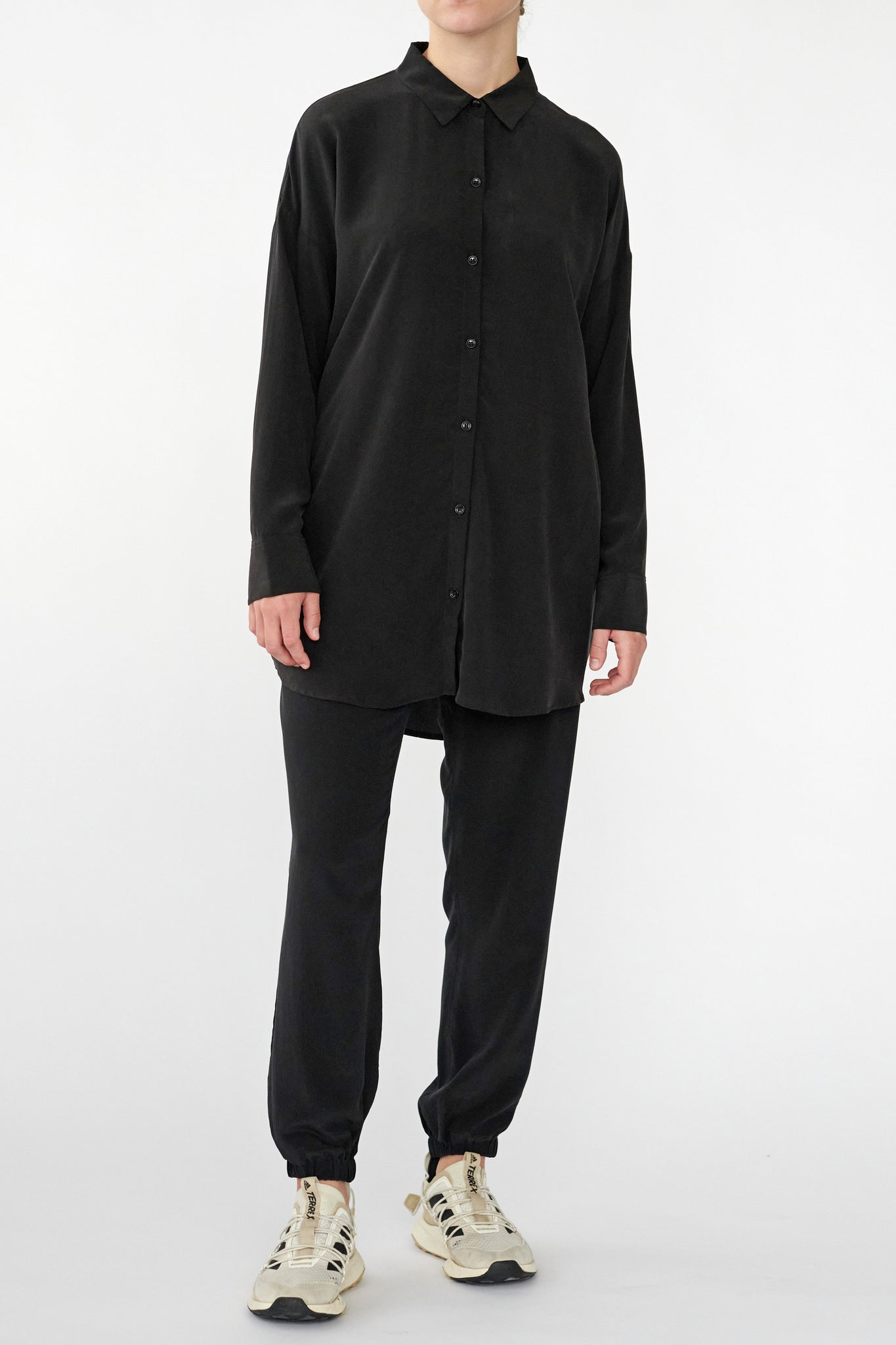 BIANCA LS SHIRT - BLACK - SAND WASHED CREPE DE CHINE SILK