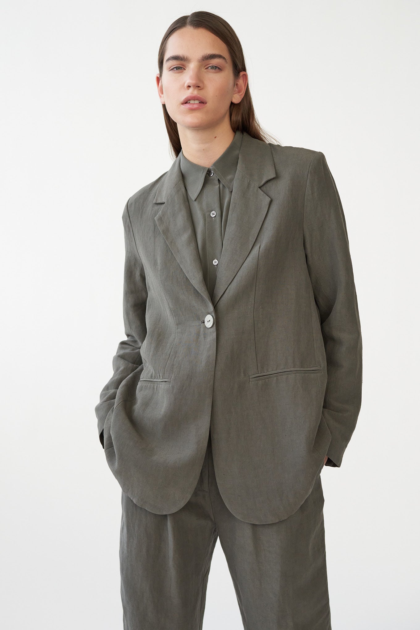 OTIS BLAZER - SAGE GREY - SILK/LINEN