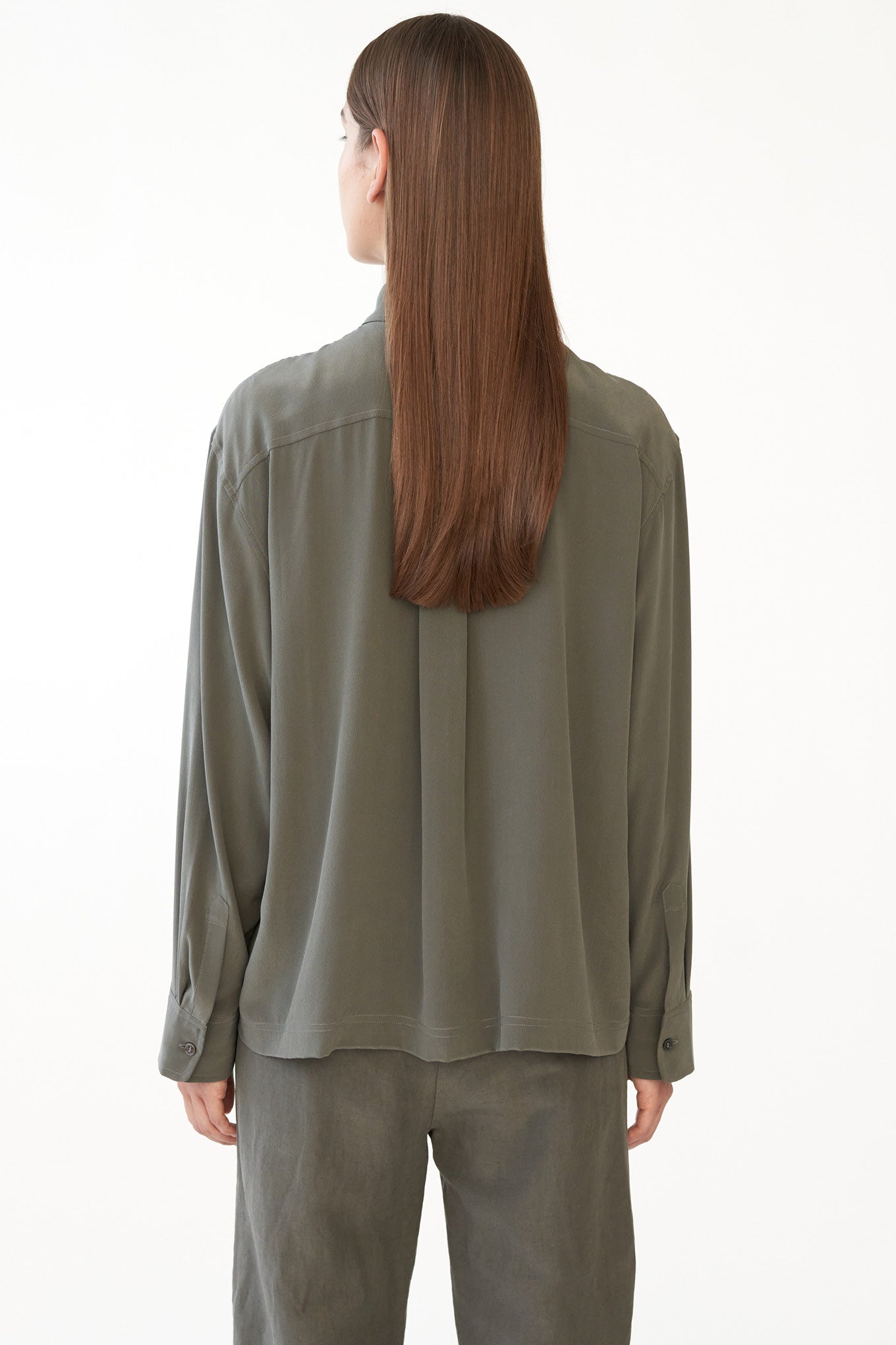 SOPHIE SHIRT - SAGE GREY - SAND WASHED CREPE DE CHINE SILK