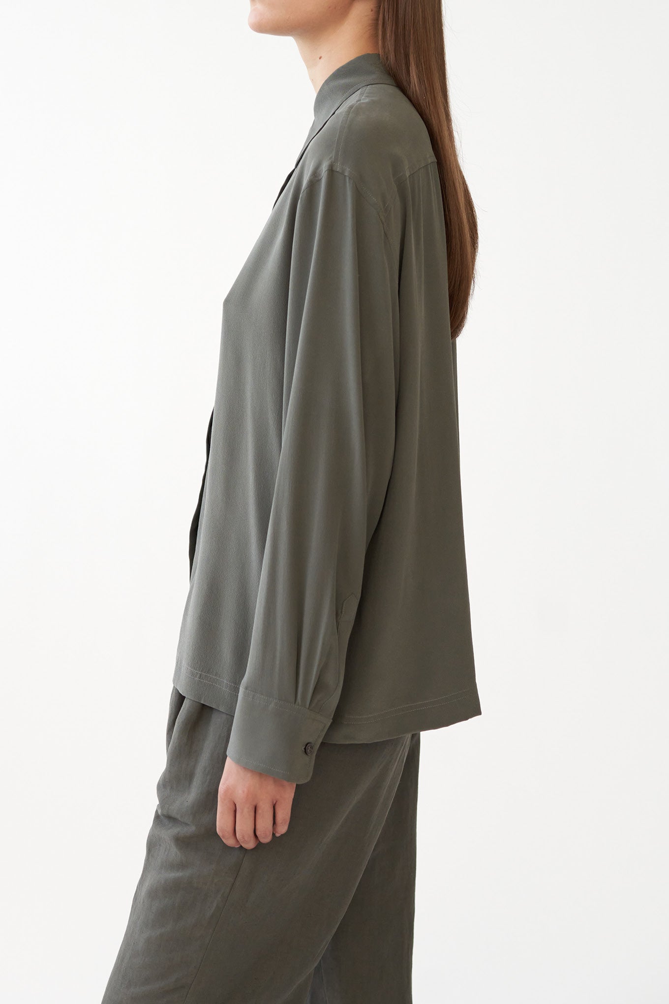 SOPHIE SHIRT - SAGE GREY - SAND WASHED CREPE DE CHINE SILK