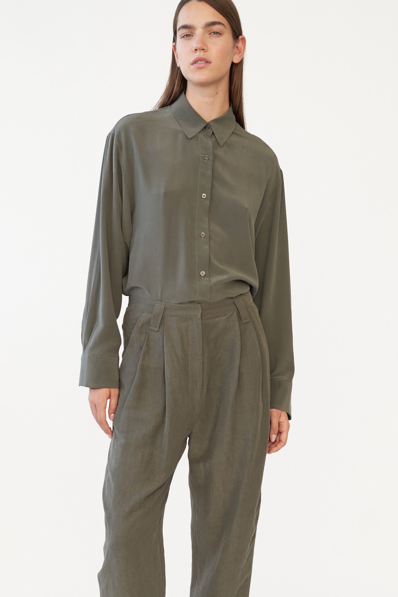 SOPHIE SHIRT - SAGE GREY - SAND WASHED CREPE DE CHINE SILK