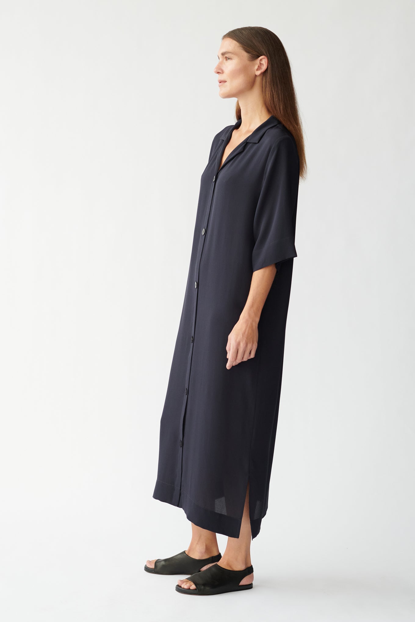 BARNEY SS SHIRT DRESS - DARK NAVY - SILK GEORGETTE