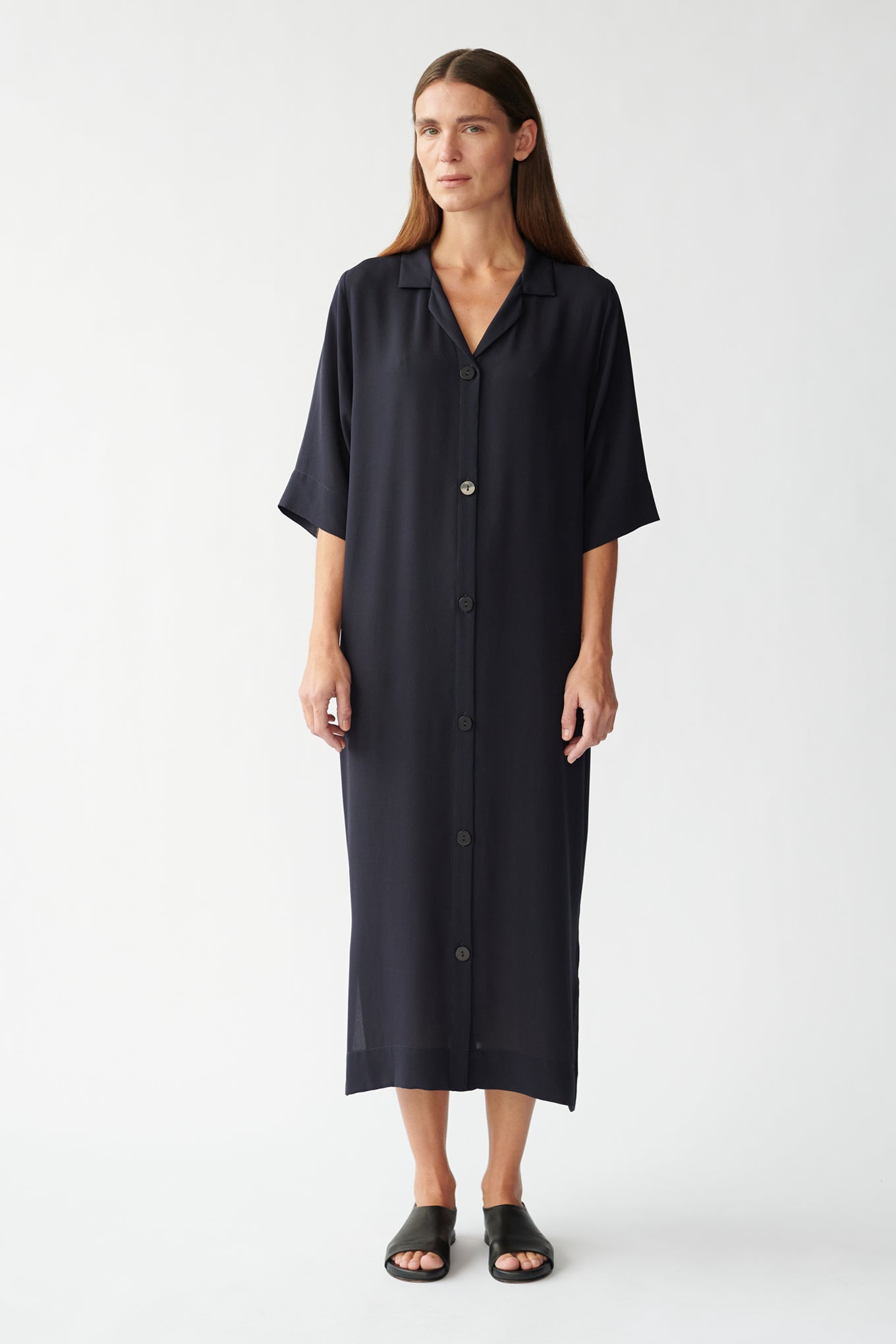 BARNEY SS SHIRT DRESS - DARK NAVY - SILK GEORGETTE
