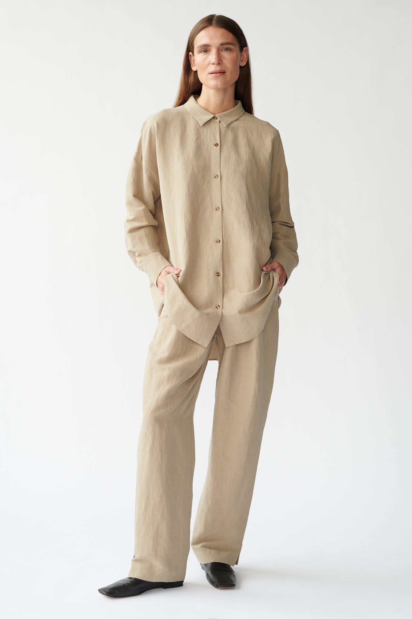 BIANCA LS SHIRT - SAND - SILK/LINEN