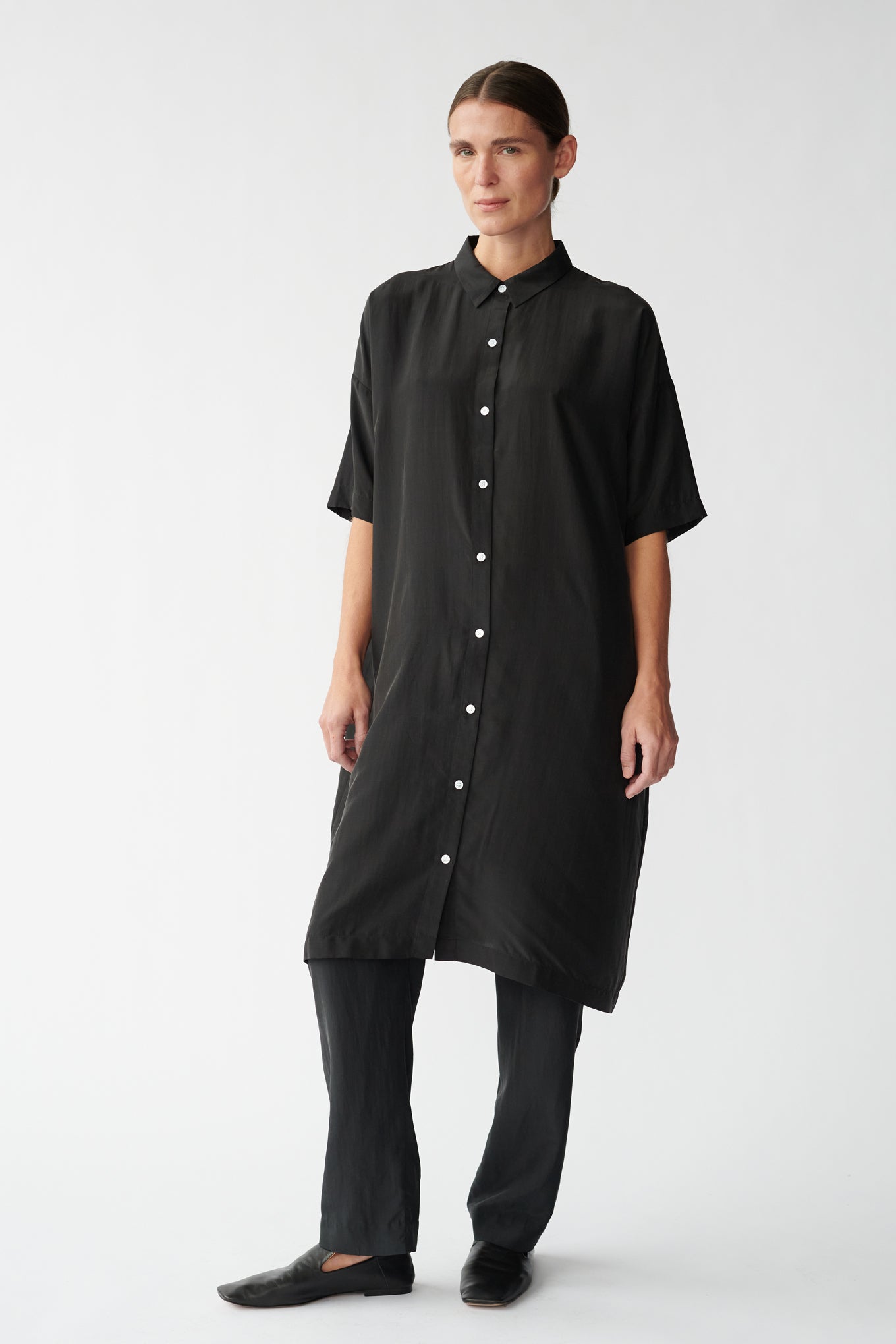 Black silk hotsell shirt dress
