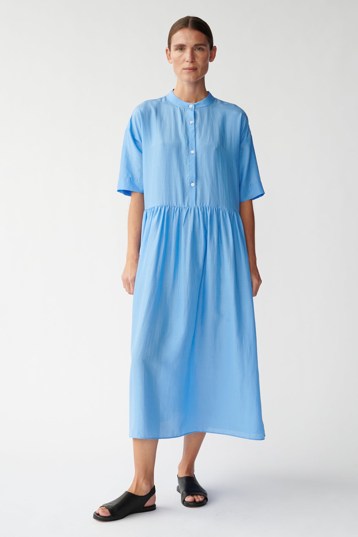 BLAKE DRESS - PACIFIC BLUE - RECYCLED SILK/SILK