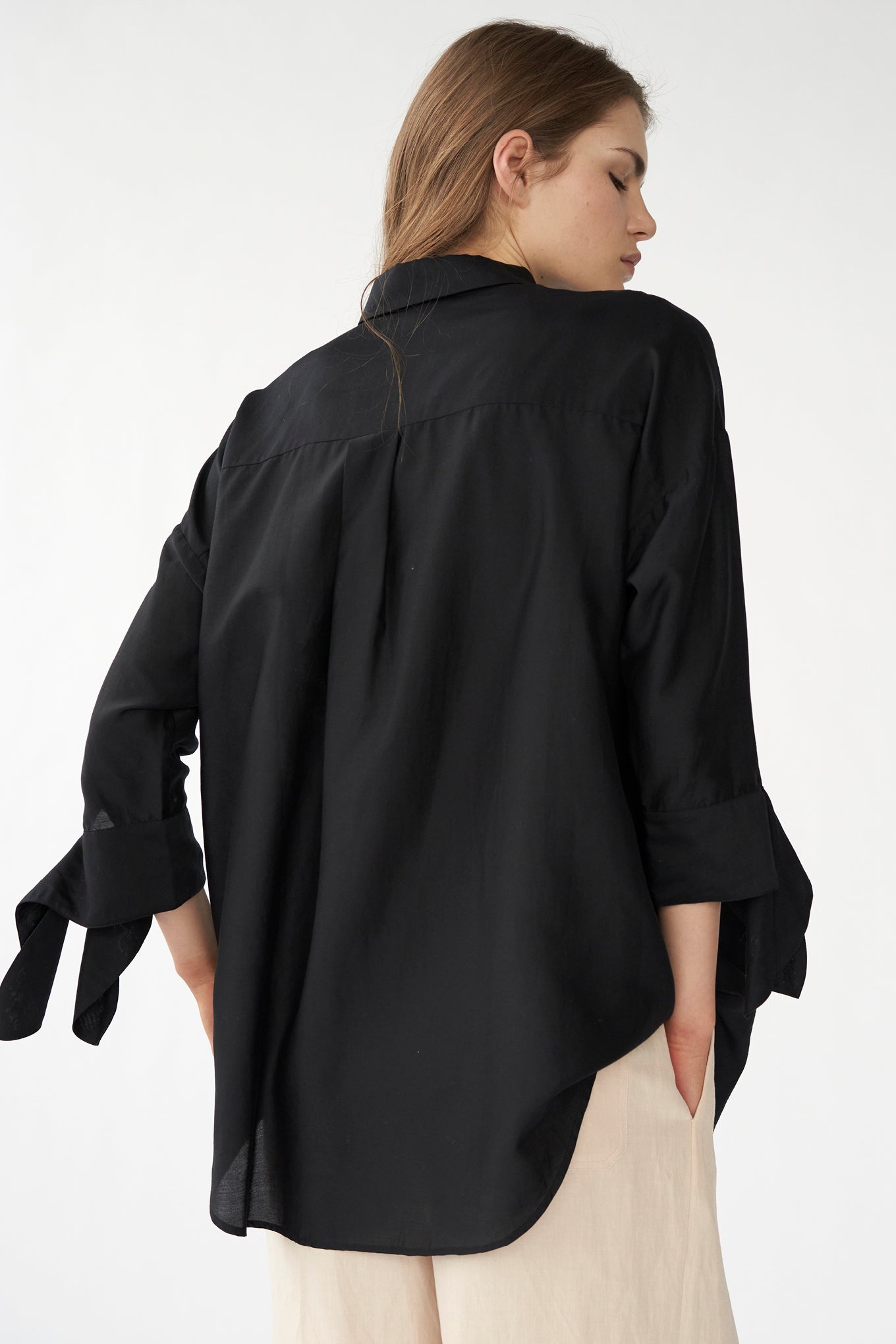 BIANCA BOW SHIRT - BLACK - SILK/COTTON