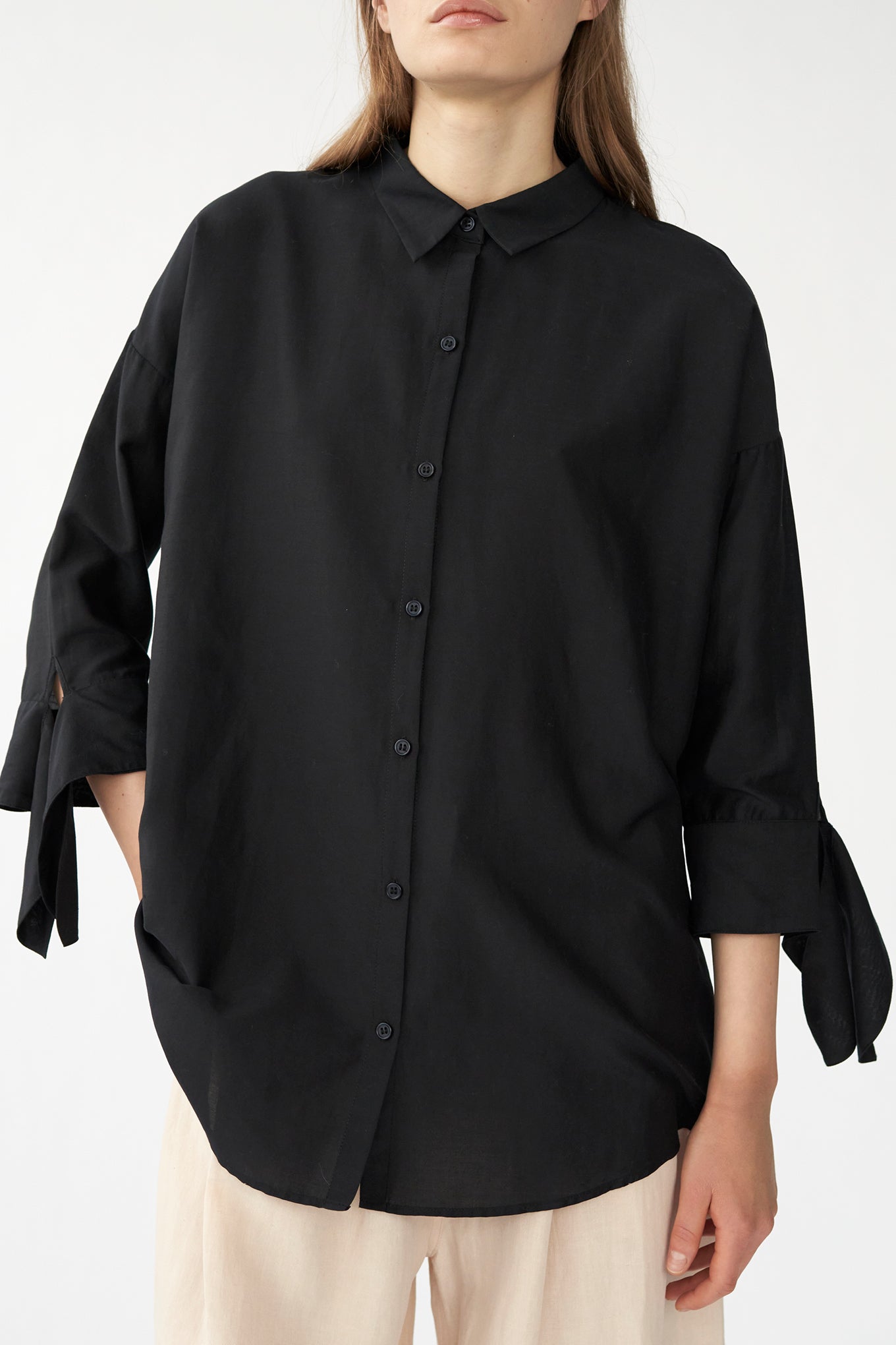 BIANCA BOW SHIRT - BLACK - SILK/COTTON