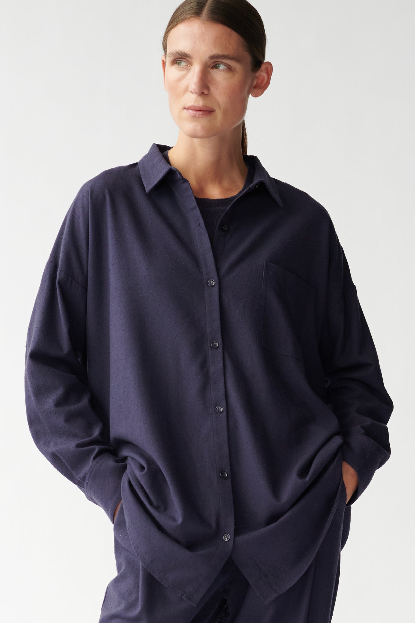 BIANCA POCKET SHIRT - GRAYSTONE - RAW SILK