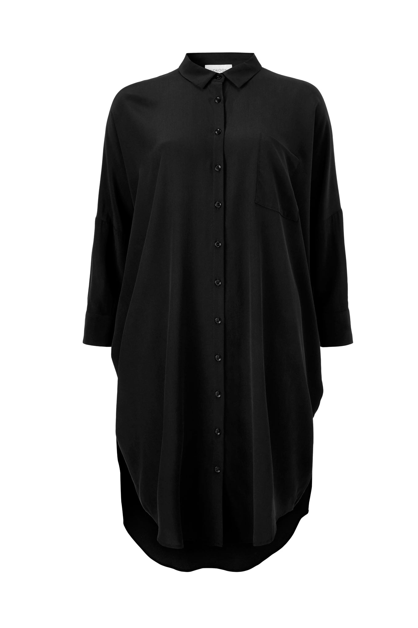 OVERSIZE SHIRT DRESS - BLACK - SAND WASHED CREPE DE CHINE