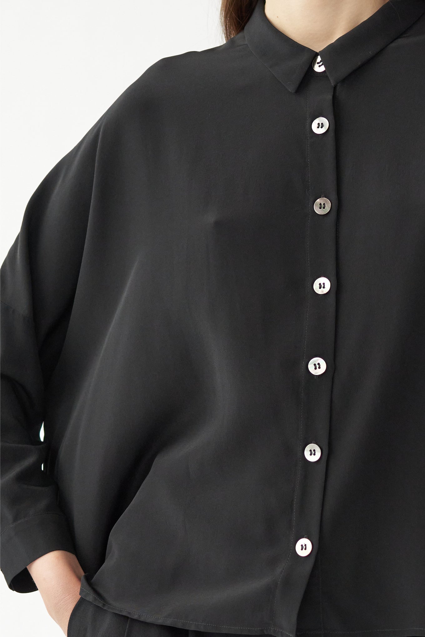 NEMO SHIRT - BLACK - SAND WASHED CREPE DE CHINE SILK