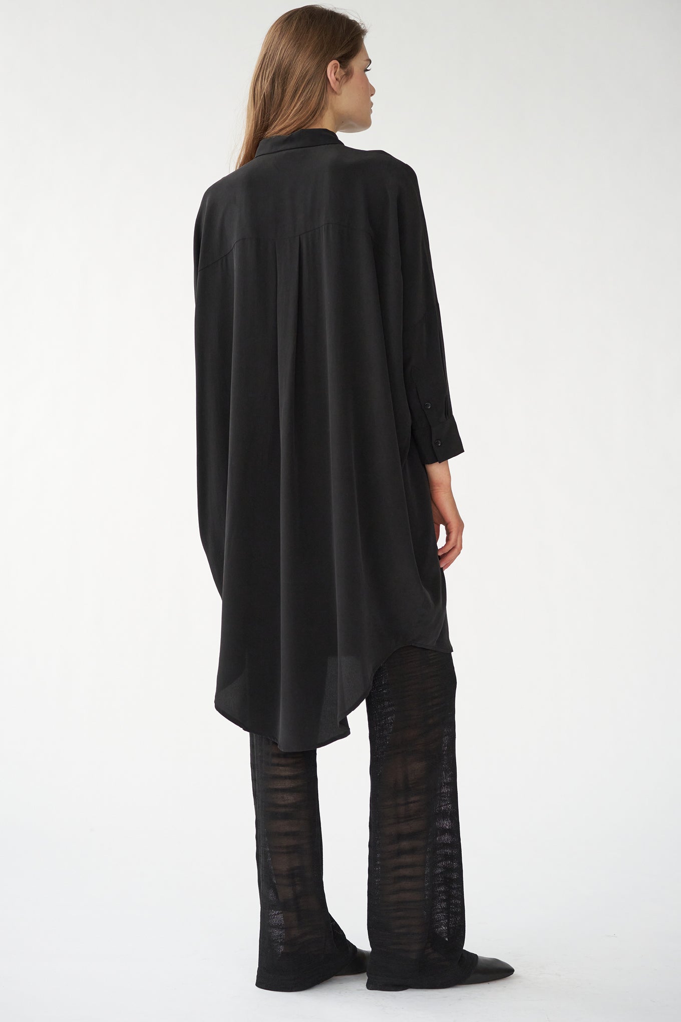 OVERSIZE SHIRT DRESS - BLACK - SANDWASHED CREPE DE CHINE